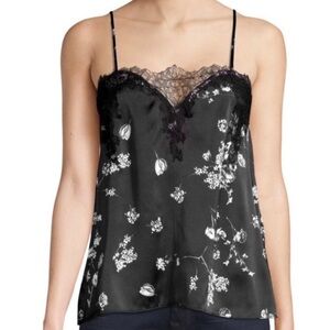 Cami NYC The Sweetheart Floral Lace Trimmed Silk Tank Top Black XS